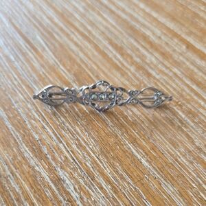 Vintage Sterling Silver Marcasite Pin Brooch Scroll Ornate Long Skinny Unique